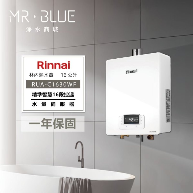 Rinnai 林內 RUA-C1630WF｜水量伺服器、台灣製造｜16公升 智能控溫熱水器