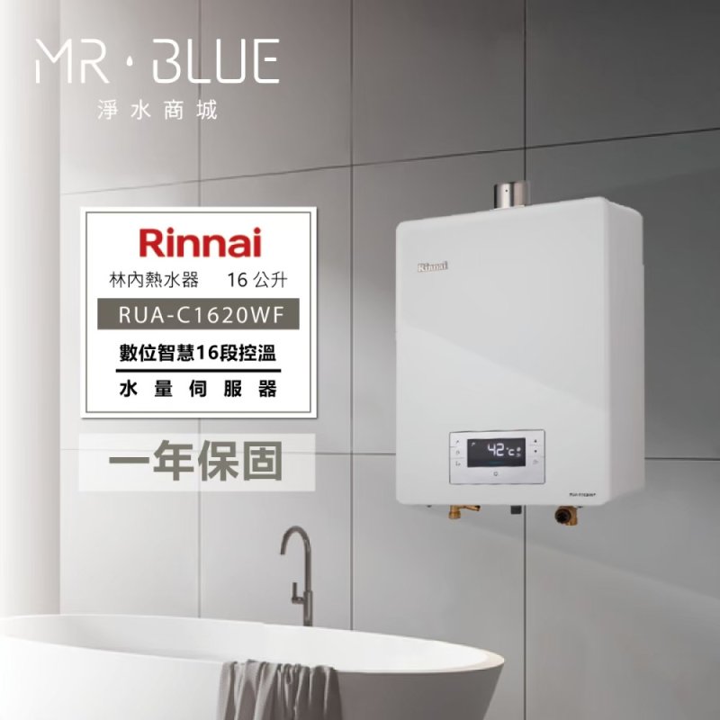 Rinnai 林內 RUA-C1620WF｜水量伺服器、台灣製造｜16公升 智能控溫熱水器